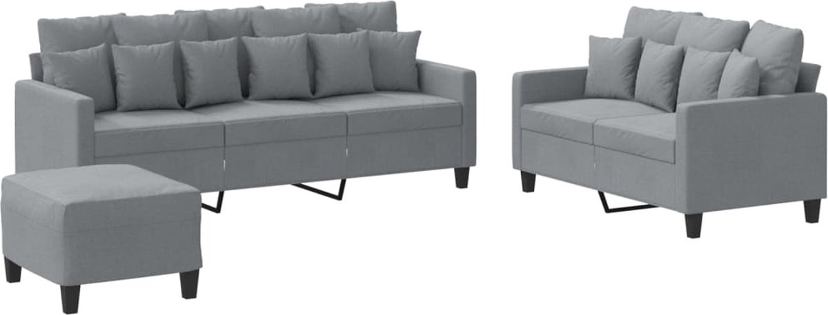 vidaXL - 3-delige - Loungeset - met - kussens - stof - lichtgrijs