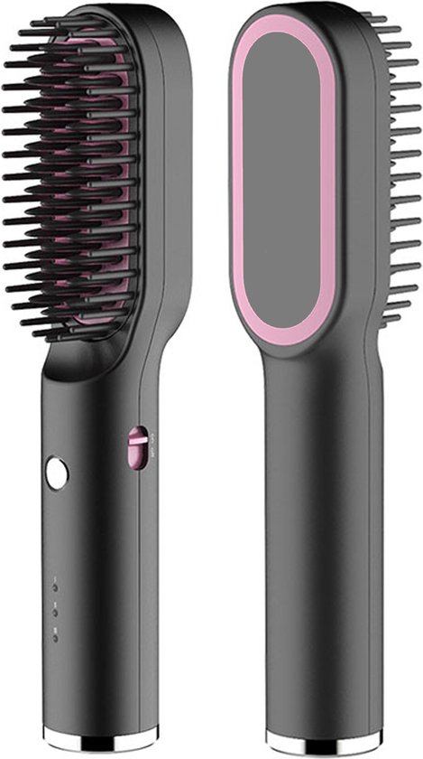 NEW Pro Hair Straightening Brush Black - Elektrische Haarborstel - Zwart/paars - Kerst Cadeau - Oplaadbaar - Haarborstel - Draadloze Stijlborstel - Warmteborstel - Stijltang - Keramisch