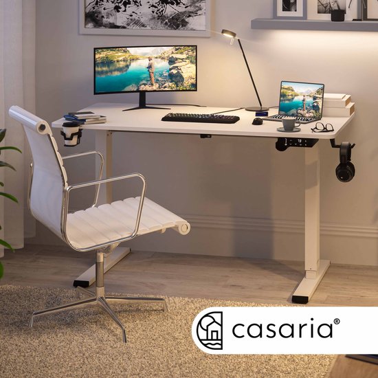 Casaria Zit Sta Bureau – Hoogte Verstelbaar Elektrisch - 110x60cm Wit - Casaria