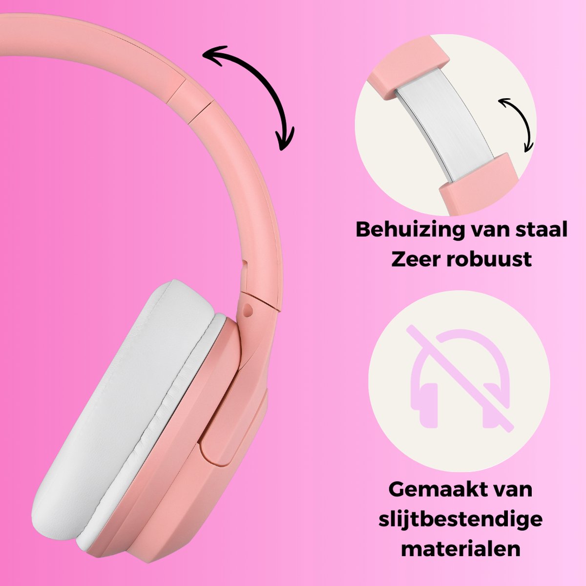 Draadloze Kinderkoptelefoon Roze met Actieve Noise - afbeelding 3