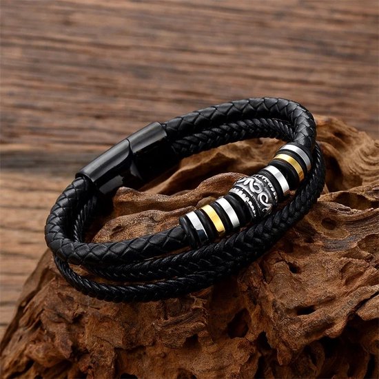 Bracelet Homme En Cuir Noir - Style Simple Et Robuste - Neuf Sans Emballage