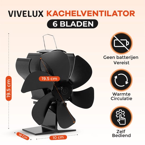 Magnetische Kachelventilator – Thermisch Aangedreven, Geen Stroom Nodig | Dubbele Kop Met 12 Bladen | Voor Houtkachel & Open Haard