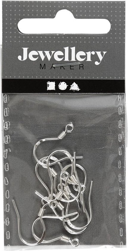 Franse oorbelhaak, l: 14 mm, 10 stuks, sterling zilver - Creativ company