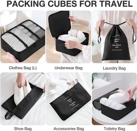 BOTC Packing Cubes Set 9-Delig - Bagage Organizers - Travel Backpack Organizer - Kleding organizer - Zwart