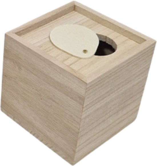 Houten tissuebox met een opening en een beige lipje.
