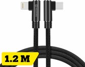 Swissten haakse Lightning naar USB-C kabel - 1.2M - Gevlochten kabel geschikt voor iPhone 7/8/X/11/12/13/14 - 1.2M - Zwart