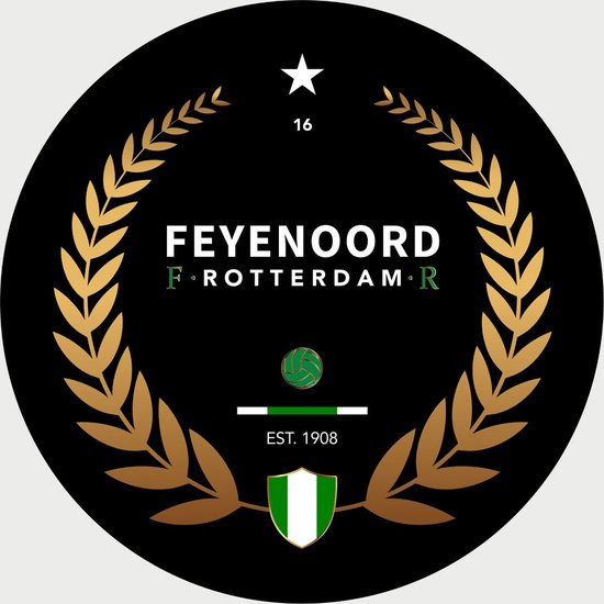 Feyenoord Schilderij - Gouden Krans - Voetbal - Muurcirkel - Poster - Wanddecoratie op Aluminium (Dibond) - 40x40cm - Inclusief Gratis Ophangsysteem