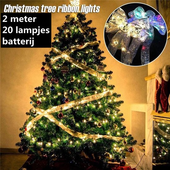 2 Stuks LED Kerstboom Licht Lint- 2m 20 Lichtjes-werkt op Batterij(incl. Batterijen) -kerstdecoratie-warm wit licht-goud