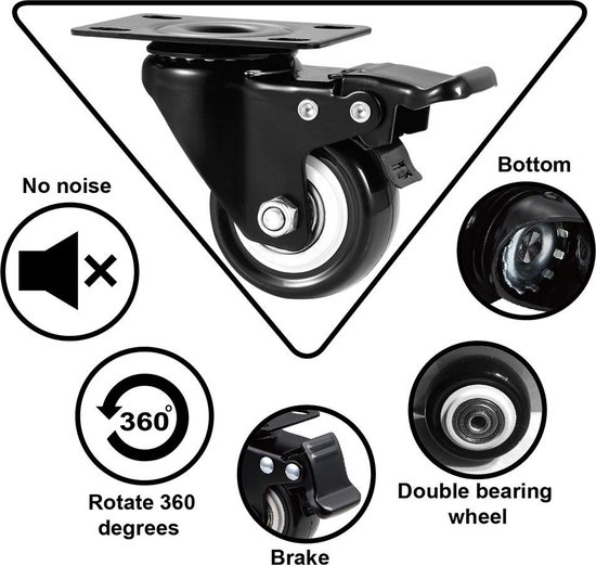 4 stuks transportwielen in een set 75 mm, wielen met rem, dubbele kogelgelagerde transportwielen zwenkbaar, wielen voor palletmeubels (set van 4 75 mm) (maat: 3 inch (2 rem 2 zwenk