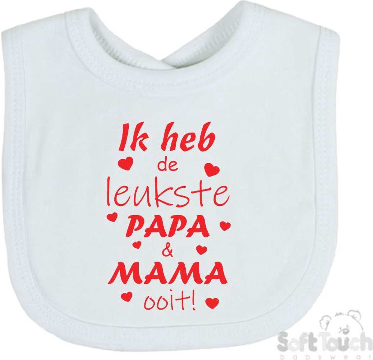 Goedkoopste Soft Touch Slabber Slabbetje Slab Ik heb de leukste papa & mama ooit! Unisex Katoen Wit/rood Maat 33x22 Cm