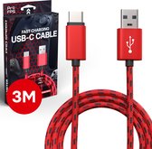 ProFPS Gaming Snellader - 3 Meter USB C Kabel - Rood/Zwart Nylon Gevlochten Oplader - USB C naar USB A Oplaadkabel - eSports Accessoires