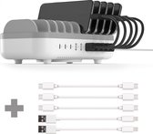 Cazy 120W Smart Charging Docking Station met 10 poorten - USB / USB-C + 3x USB-C naar USB-C Kabel - 20cm + 2x USB naar Lightning Kabel - MFI gecertificeerd - 20cm Wit