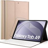 Hoes met Toetsenbord geschikt voor Samsung Tab A9 - Screen Protector FlexGuard - KeyGuard Book Case Cover Leer Goud & Screenprotector
