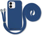 Étui Armordrop avec cordon adapté pour iPhone 12 Mini - Étui en Siliconen avec cordon - Blauw foncé