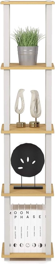 Wonen - Moderne Vierkante Boekenladder - Ruimtebesparende Displayplank in Amerikaanse Eikenhouten Afwerking - Opbergkast/boekenrek - 5-laags - beuken/wit
