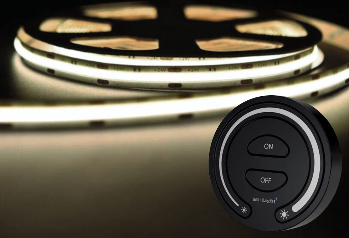 LED Strip COB - 10 Meter - Complete Set - 4000k - Neutraal Wit - 24V - 480LED/m - Met Draadloze Mi-Light(MiBoxer) Touch Wandbediening(Zwart)