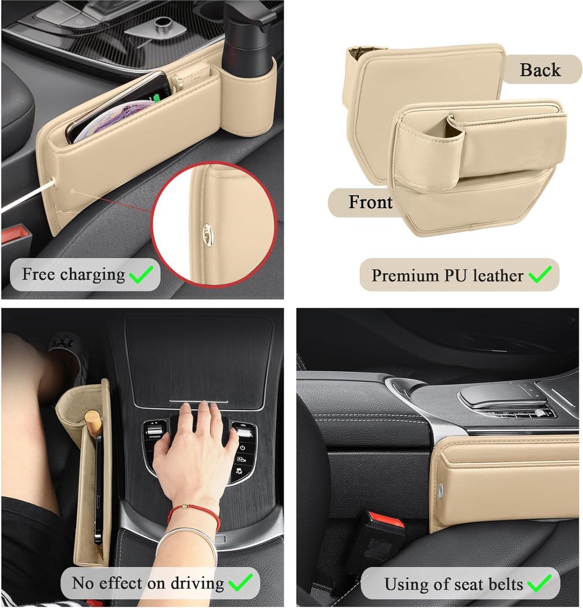 Bekerhouder voor in de auto, bekerhouder, PU-leer, auto-organizer, opbergdoos voor koffie, drank, fles, melk, tweedelig hoofdbestuurder