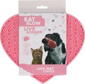 Eat Slow Live Longer Likmat Hartvormig - 19 x 23 cm - Anti-schrok Mat - Slowfeeder - Snuffelmat - 100% siliconen - Vaatwasserbestendig - Voor Hond of Kat - Roze