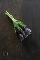 Kunst tulpen - paars | grijs - 25cm - 5 stelen - Vintage & More - tulpen boeket - nep tulpen - kunstbloemen - kunst tulpen bloemen