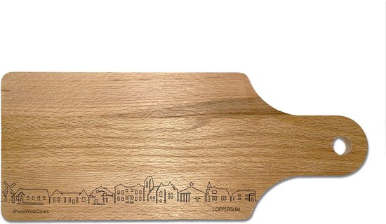 Skyline Borrelplank Loppersum - Hapjesplank - Serveerplank - Cadeau Jubilea - Cadeau verjaardag - Cadeau geschenk - Serveren - WoodWideCities