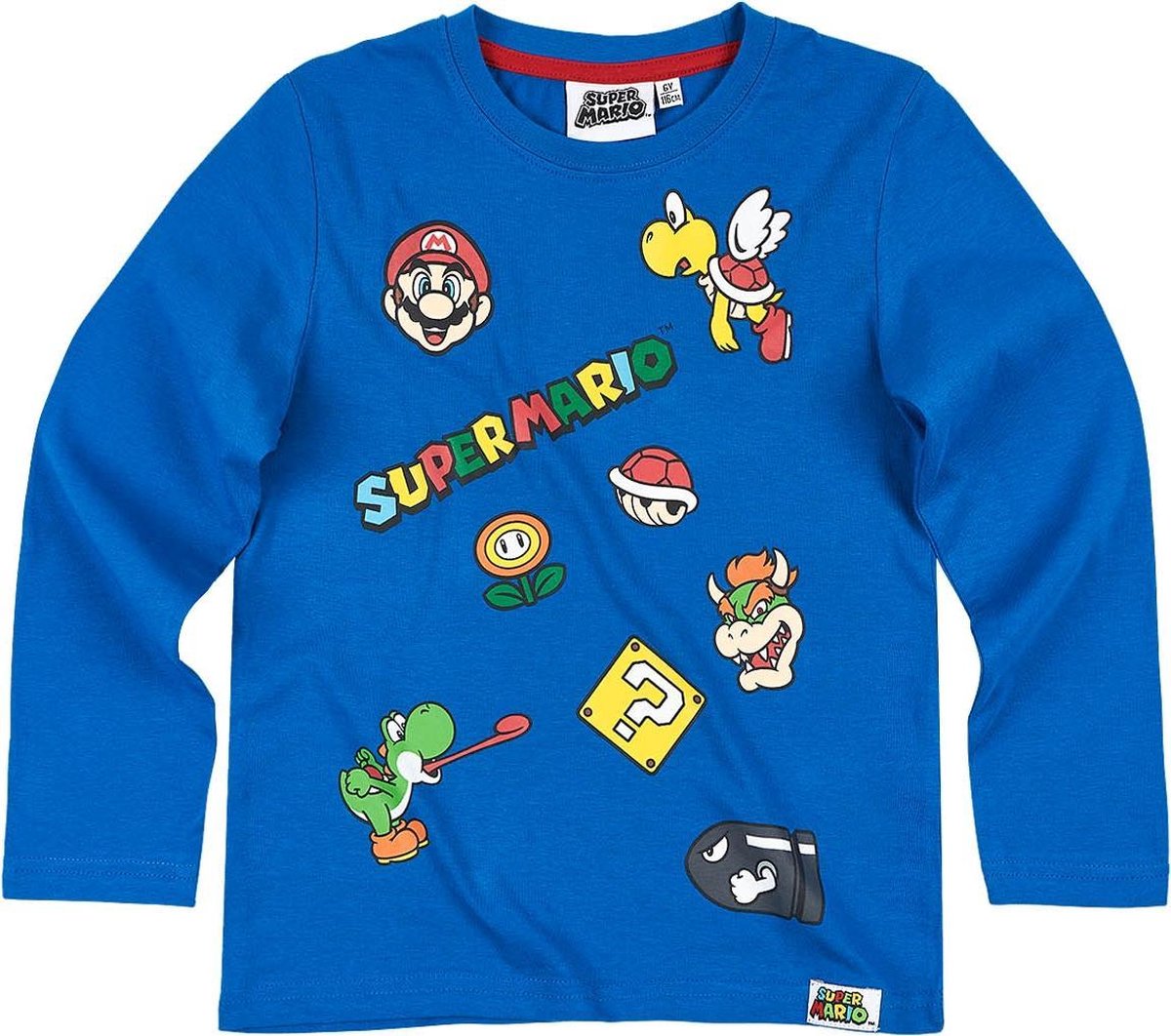 financieel Darts stromen Super-Mario-Bros-T-shirt-met-lange-mouw-blauw-maat-116 | bol.com