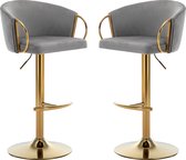 Merax Set de 2 Tabourets de bar de Luxe – Tabouret de bar – Chaise de bar avec repose-pieds et dossier – Grijs avec or