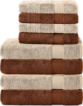 Komfortec Handdoekenset – Set van 8 - 4x Handdoek 50x100 cm en 4x Badhanddoek 70x140 cm - 100% Katoen - Bruin&Beige