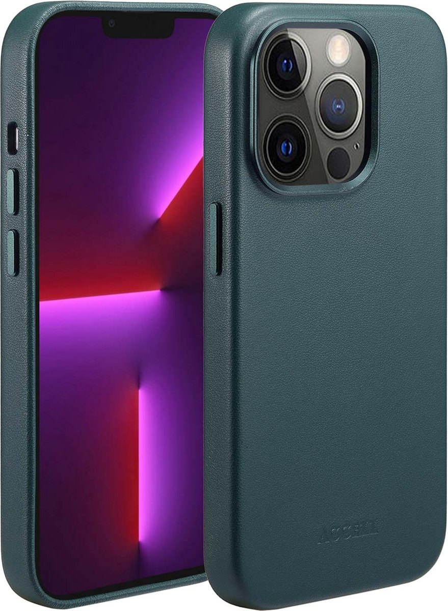 Accezz Hoesje Geschikt voor iPhone 13 Pro Hoesje - Accezz Geschikt voor MagSafe Leather Backcover - donkergroen