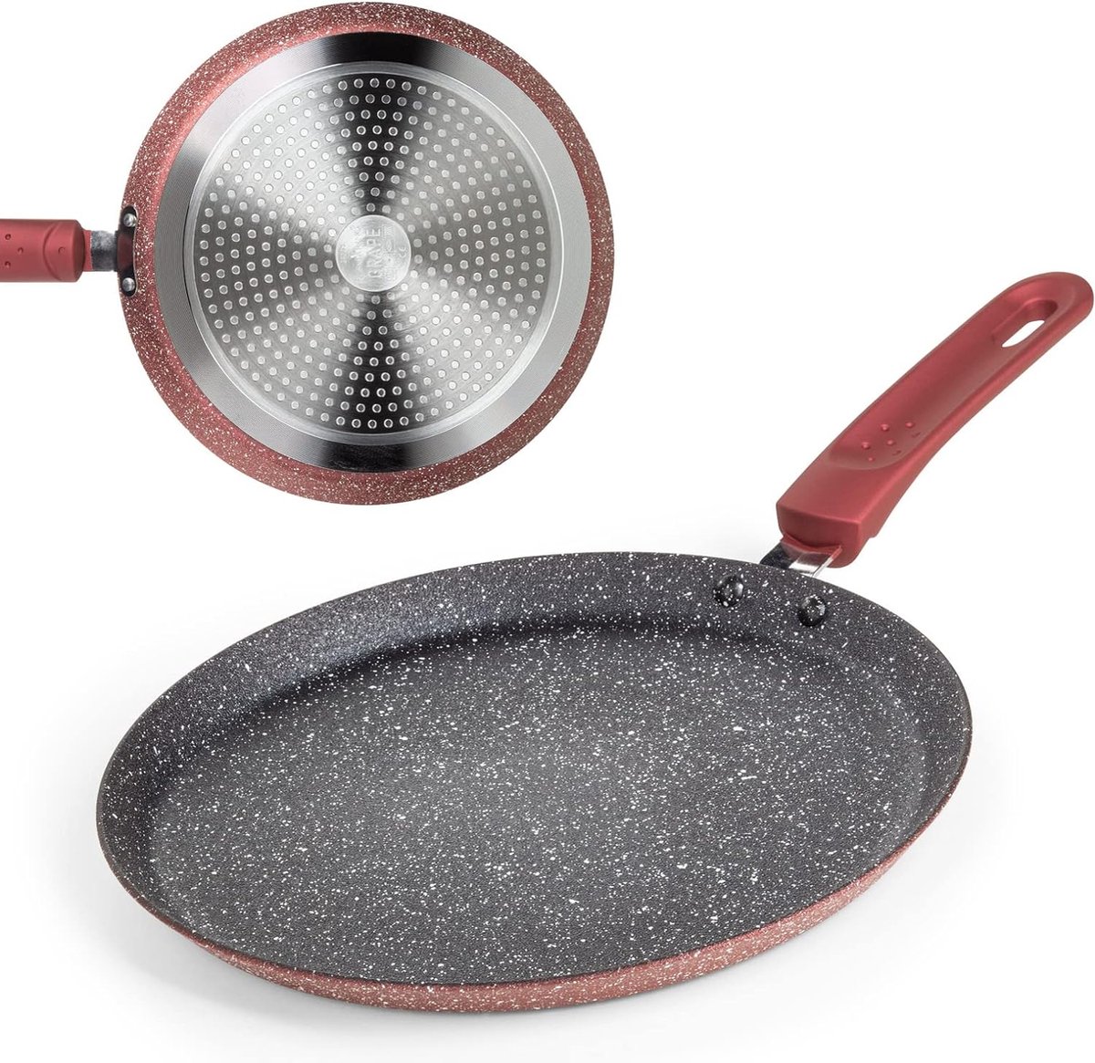 Pannenkoekenpan 25 cm crêpes-pan van gegoten aluminium met an­ti­aan­bak­laag voor inductie en andere warmtebronnen inclusief e-book met recepten