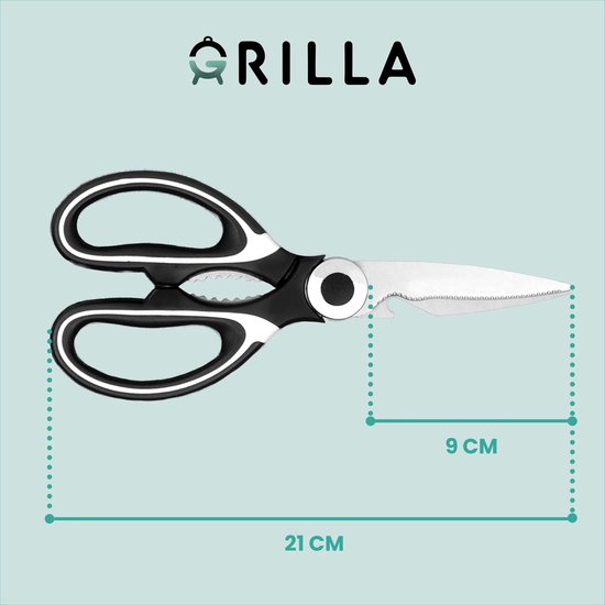 Grilla Professionele Keukenschaar - Linkshandig & Rechtshandig - Vleesschaar - Vaatwasserbestendig - RVS - Zwart - Grilla