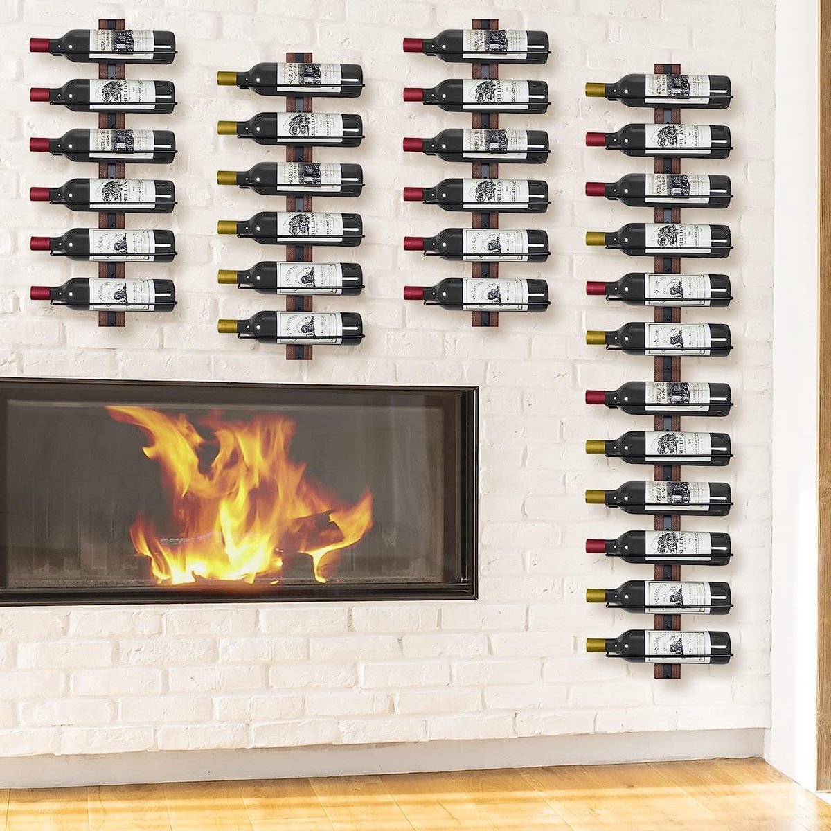 FAVOOSTY Wijnrek muur flessenrek,flessenhouder met 8 flessen, Wandwijnrek met 8 niveaus,kelderrek,Wijnrek van metaal,hangend wijnflessenrek voor keuken, bijkeuken, eetkamer, bar, wijnkelder, zwart