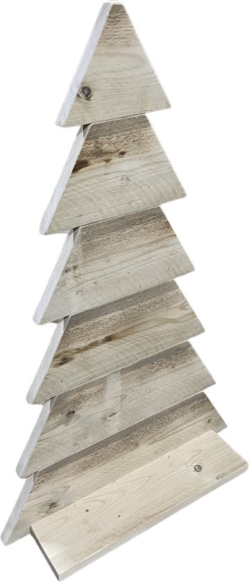 Steigerhouten Decoratieve kerstboom 120cm hoog - van hoge kwaliteit met houten onderstel - kerst - boom - steigerhout - hout- houten - decoratie - interieur