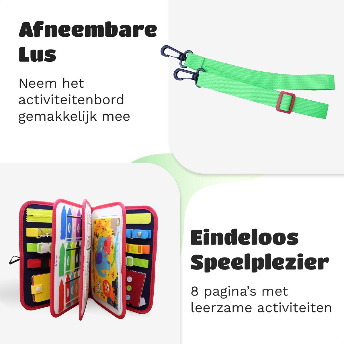 EverGoods Nederlandstalig Busy Board - activiteitenbord - Educatief Speelgoed - Sensorisch Speelgoed - Groen — afbeelding 3
