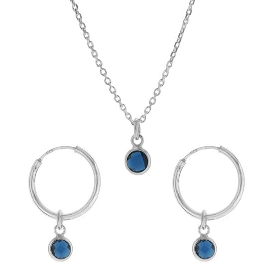 Celeste | Set ketting en oorringen met blauwe zirkonia | 925 zilver | Halsketting Dames Sterling Zilver | Cadeau Vrouw
