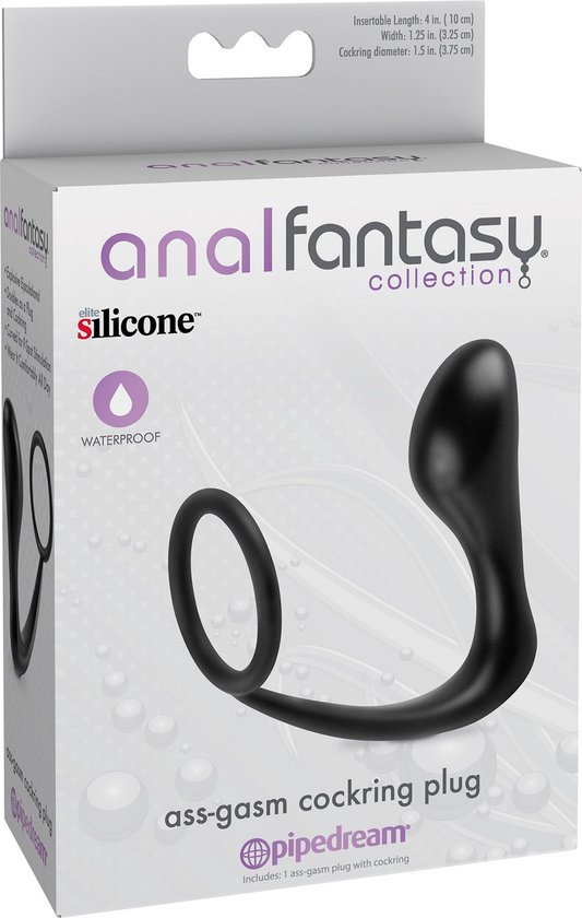 Anal Fantasy AssGasm Cockring en Buttplug - Zwart