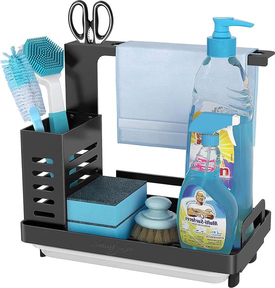 Asamio Keukensponshouder van Roestvrij Staal Houder voor Spuit, Borstels, Washandjes en Keukengerei met Afvoerbak