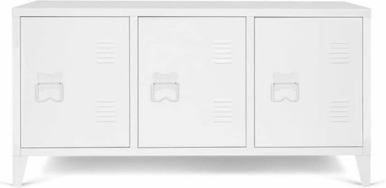 Laag dressoir met 3 deuren, ester, van hout en metaal, wit