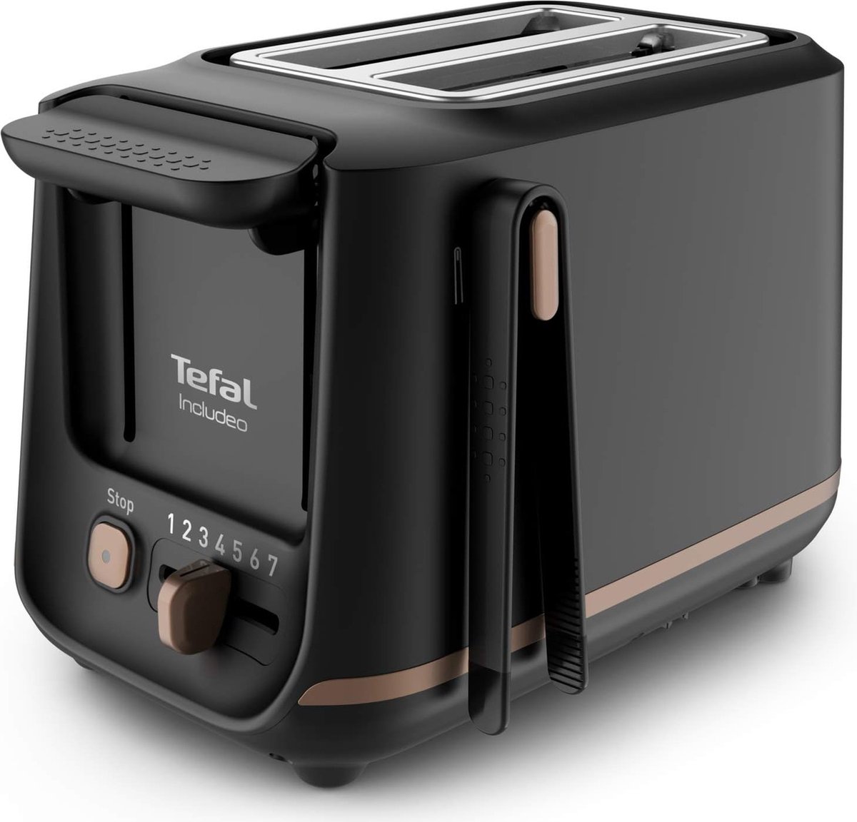 Tefal Broodrooster met 2 sleuven incl. magnetische klemmen grote bedieningselementen 7 bruiningsniveaus uitneembare kruimellade verhogingsfunctie TT533811