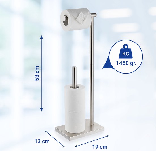 VDN Stainless debout - Porte-rouleau de papier toilette et porte-rouleau de rechange - Acier inoxydable - Convient pour 3+1 rouleaux de papier toilette - 2 en 1