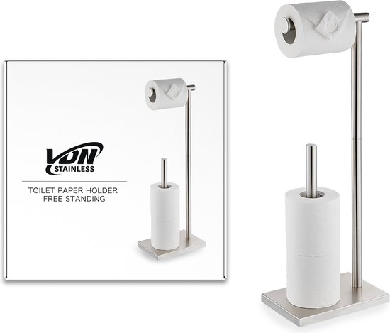 VDN Stainless debout - Porte-rouleau de papier toilette et porte-rouleau de rechange - Acier inoxydable - Convient pour 3+1 rouleaux de papier toilette - 2 en 1