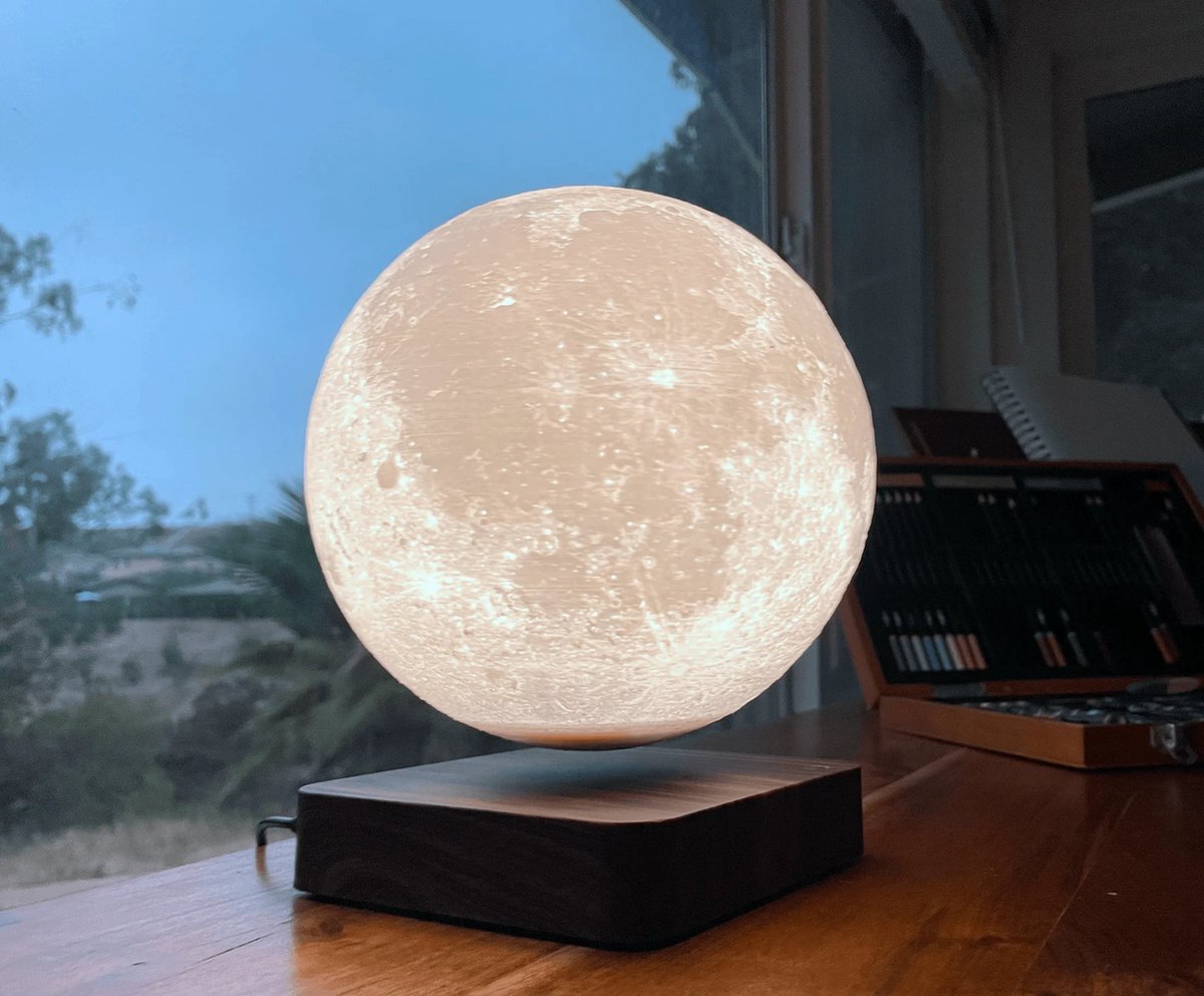 Magnetische levitatie Maanlicht XL (18cm) - Decoratieve tafellampen - 3D geprinte maan - Premium geschenken - Drie kleuren dimbaar