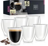 6 x 60 ml espressoglazen dubbelwandig - espressokopjes set van glas voor warme en koude dranken - vaatwasmachinebestendig