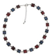 Behave Ketting - zilver kleur - met stenen - rood - blauw - 40 cm