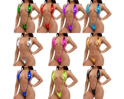 Finnacle - "Lakleer-One-Size-Stringbikini-Donkergroen-Onepiece-Vrouwen-Badpak-Micro-Bikini-Badmode"