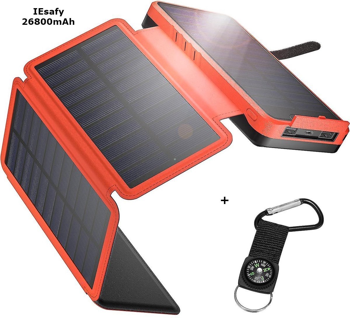 IEsafy powerbank - solar oplader - zonne-energie - 26800mAh - outdoor solar - met 4 opvouwbare zonnepanelen - oranje