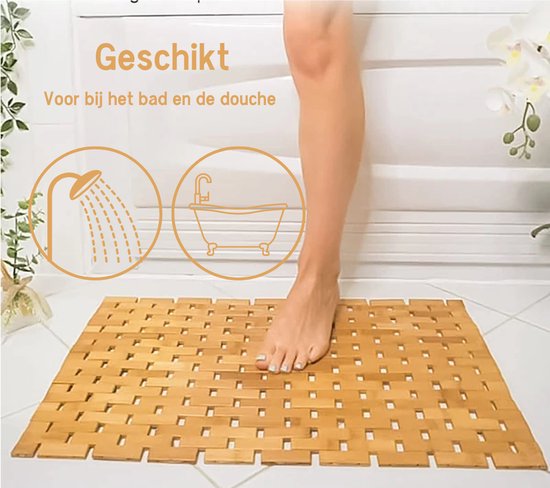 Arboledia Bamboe Badmat - Antislip Douchemat - 60x40 CM - Badkamermat - Badmat Antislip - Badmat Bamboe - Houten Badmat