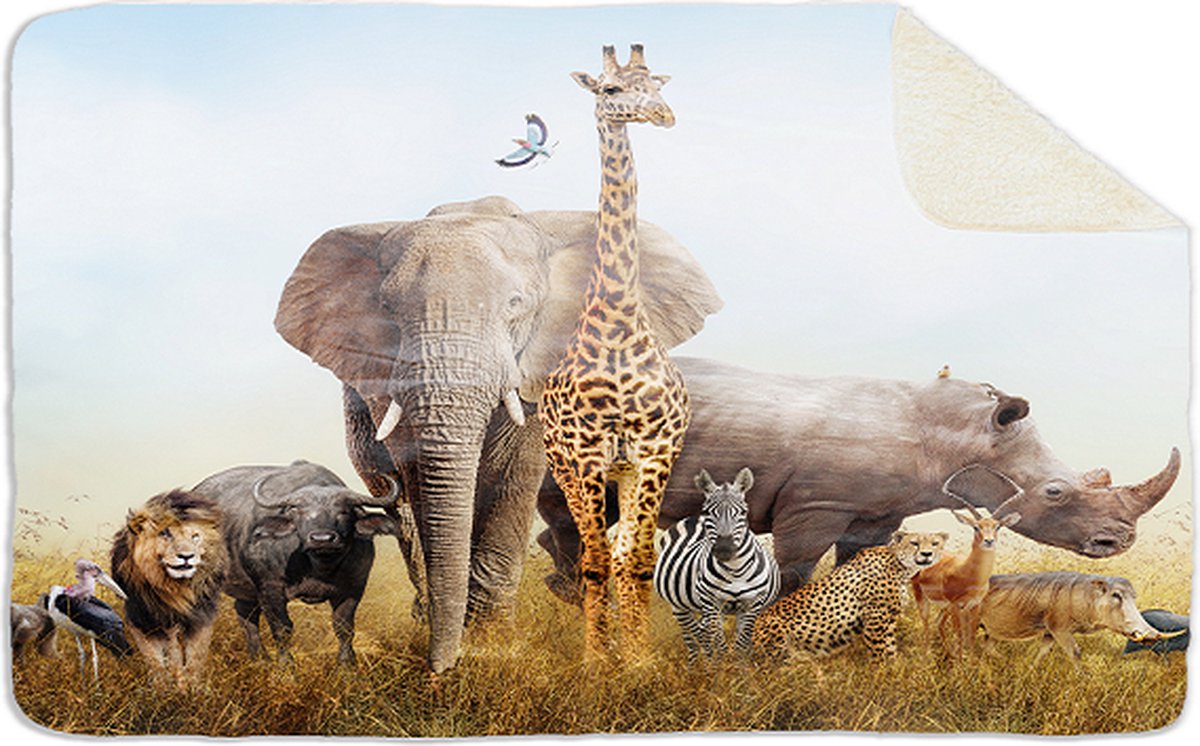 Fleecedeken Afrika the big 5, FD2023401, 96x146cm, Polyester Sherpa