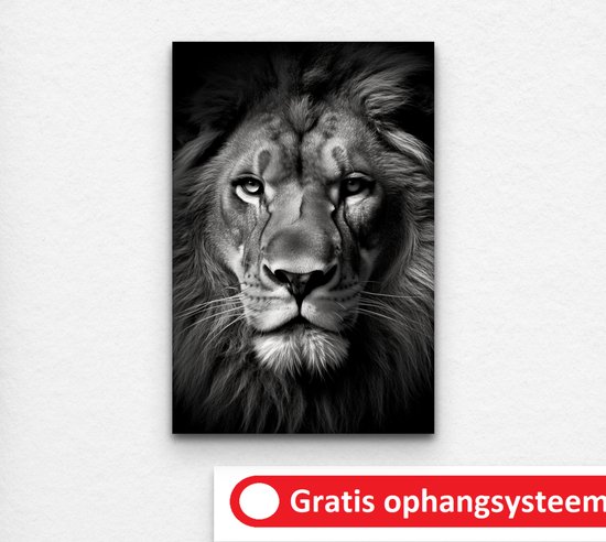 acryl schilderij leeuw - leeuw acryl schilderij - acryl schilderij zwart wit - acryl schilderij leeuw - portret leeuw - acryl schilderij muurdecoratie - 40 x 60 cm 10mm