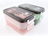 Lunchbox met soepkom Groen en Roze - Luxe bentobox - Lunchbox volwassenen - Lunchbox voor kinderen - Lunchboxen - Lunchbox Kinderen - Lunchbox met vakjes en bestek - Ook te gebruiken als broodtrommel - luchtdicht en lekvrij - BPA vrij!