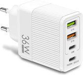 DrPhone HALOX 36W Multipoort Lader- USB-C PD20W + PD18W + Qualcomm 3.0 + 2X 3.1A USB - Snel Lader - Thuislader- Oplader - Universeel – Wit